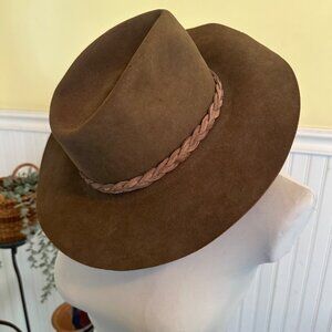 Santa Fe Hat Co. Brown Felt Fedora With Braided Band 7 1/4 Size Made In Canada
